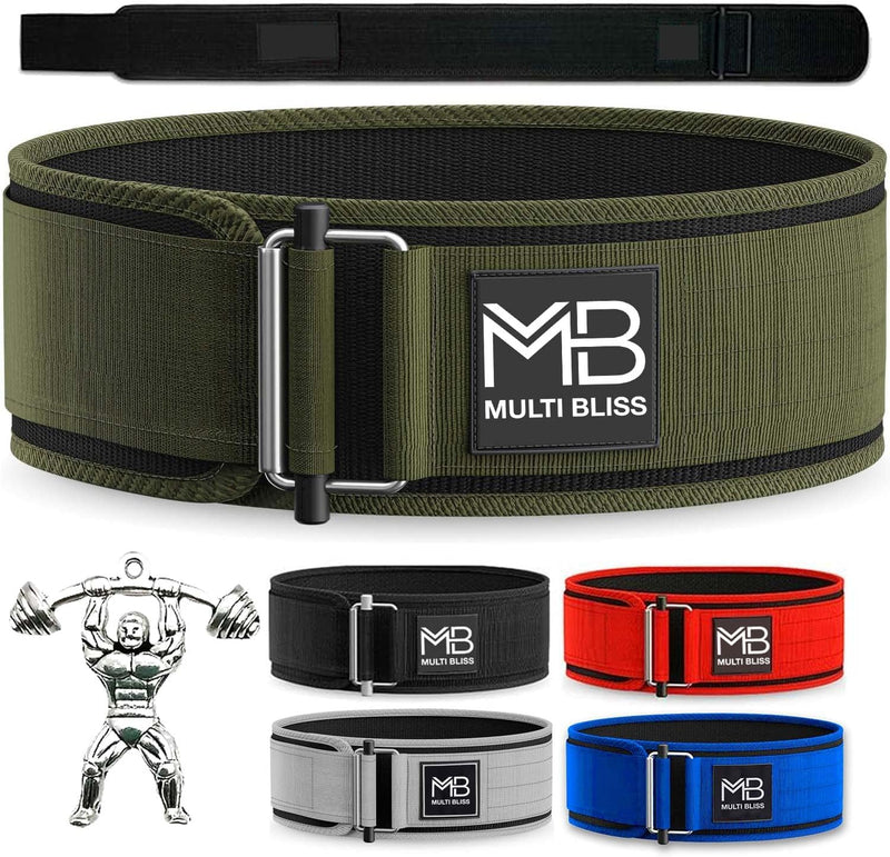 MULTI BLISS® Premium Quality Weight Lifting Gym Belt for Athletes, Olympic Training, Deadlift, Bodybuilding, WOD, Lifting Lumbar Support & Gym Workouts Belt for Men & Women (FreeGift Gym Keychain)