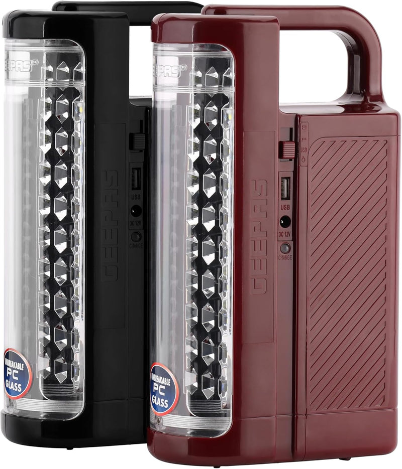Geepas 24 Mega Luminous LED's Rechargeable LED Lantern Set Of 2 30 Super Bright SMD LEDs, Energy Efficient, USB Charging Red & Black