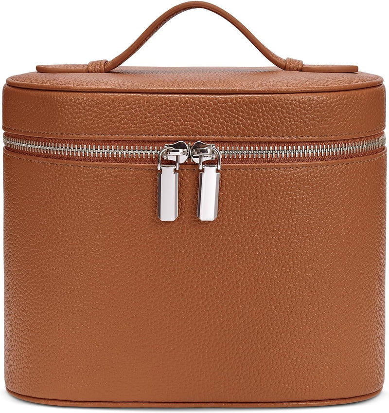 Makeup Bag Travel Makeup Bag with Compartments and Handle Portable Toiletry Bag for Women - Brown 1