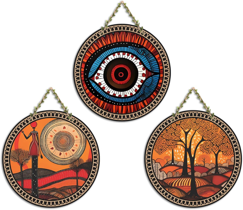 Artvibes Rajasthani Culture Wooden Wall Hanger for Home | Office | Living Room | Gift | Modern Decoration Items | Kitchen Wall Decor | Home Decor Hanging Items (WH_5012N), Set of 3
