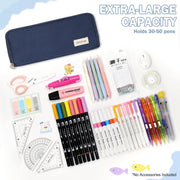 Cicimelon Pencil Case Large Capacity Pouch 3 Compartments Bag Gift For Students Girls Adults Women (Navy)