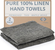 100% Linen Exfoliating Face Cloths - 6-Pack 10x10-inch Reusable Wash Clothes for Your Face - Facial Cleansing Cloth Waffle Weave Natural Fiber Washcloths - Small Face Towels for Women - 13"x29" Hand Towels Black Natural
