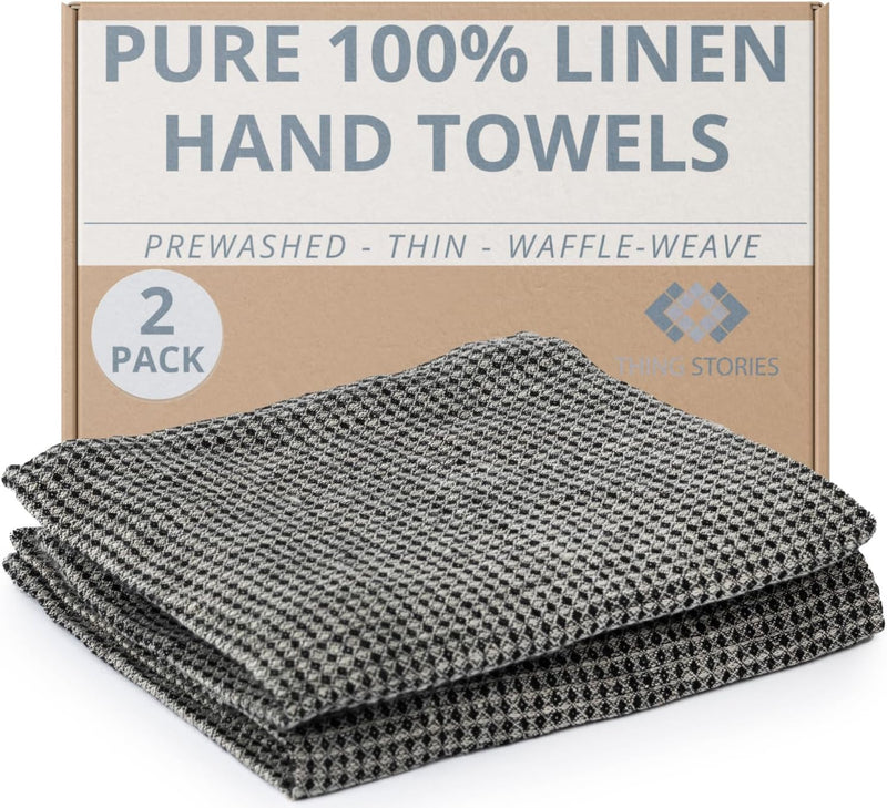 100% Linen Exfoliating Face Cloths - 6-Pack 10x10-inch Reusable Wash Clothes for Your Face - Facial Cleansing Cloth Waffle Weave Natural Fiber Washcloths - Small Face Towels for Women - 13"x29" Hand Towels Black Natural