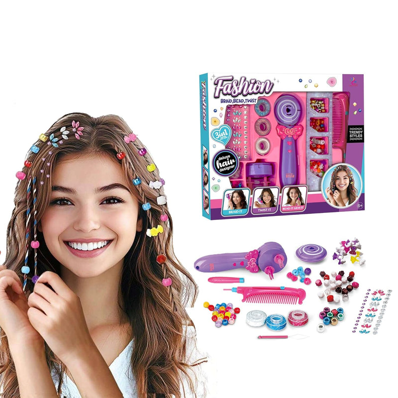 Taizz Ventures 3in1 Fashion Hair Braid, Bead & Twist Styling Kit for Girls, Ages 4 and Up ??Includes Beads, Hair Ties, Comb, Threader & More