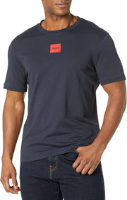 mens Ribbed Crew Neck Regular Fit Center Logo T-shirt T-Shirt - Space Navy