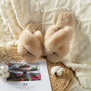 Women's Cross Band Slippers Soft Plush Furry Cozy Open Toe House Shoes Indoor Outdoor Faux Rabbit Fur Warm Comfy Slip On Breathable