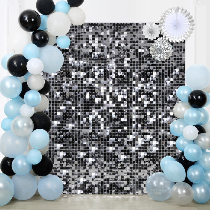LuoluoHouse Shimmer Wall Panel Sequin Backdrop Panels 12 Packs-Iridescent Silver Backdrop for Graduation Anniversary Backdrop Wall Backdrops Engagement Decoration