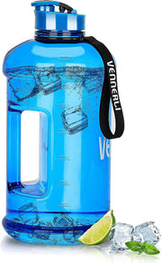 Water Bottle with Handle Portable Large Plastic Water Bottles for Adults BPA-free Half Gallon Water Bottle Reusable 2 Liter Water Jugs for Outdoor Hiking Fitness Travel Camping Cycling - Blue
