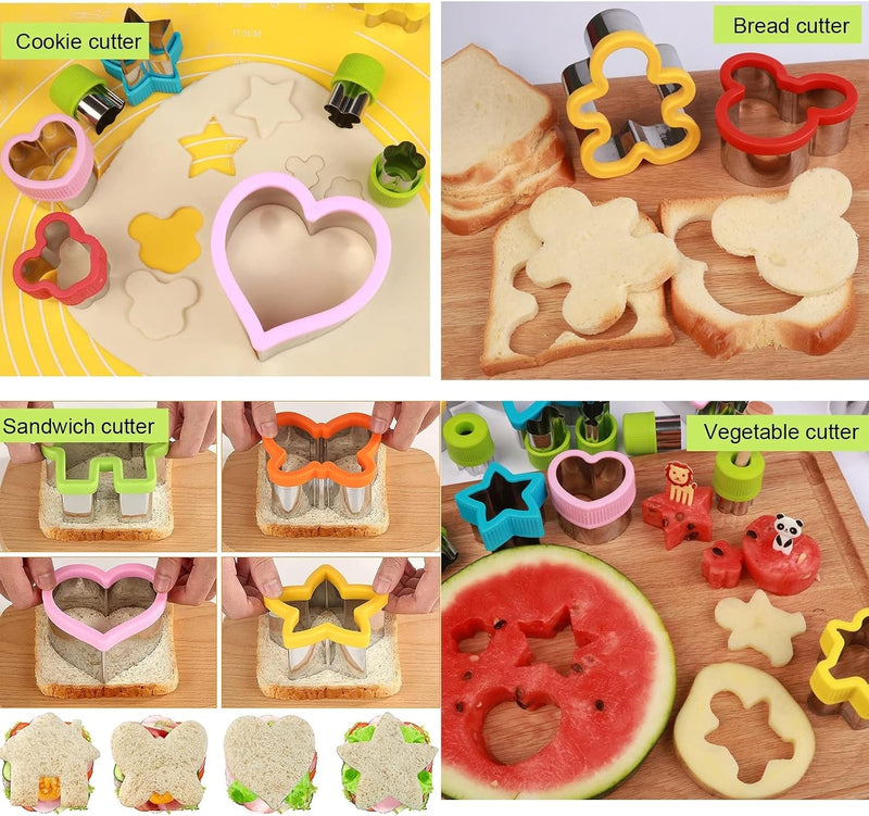 U-HOOME Sandwich Cutter Set Fruit Cutters Bread Cutout Shapes for Kids, 42pcs Mini Vegetable Fruit Shapes Cookie Cutters with Silicone Cup Dividers, 10pcs Food Pick Forks