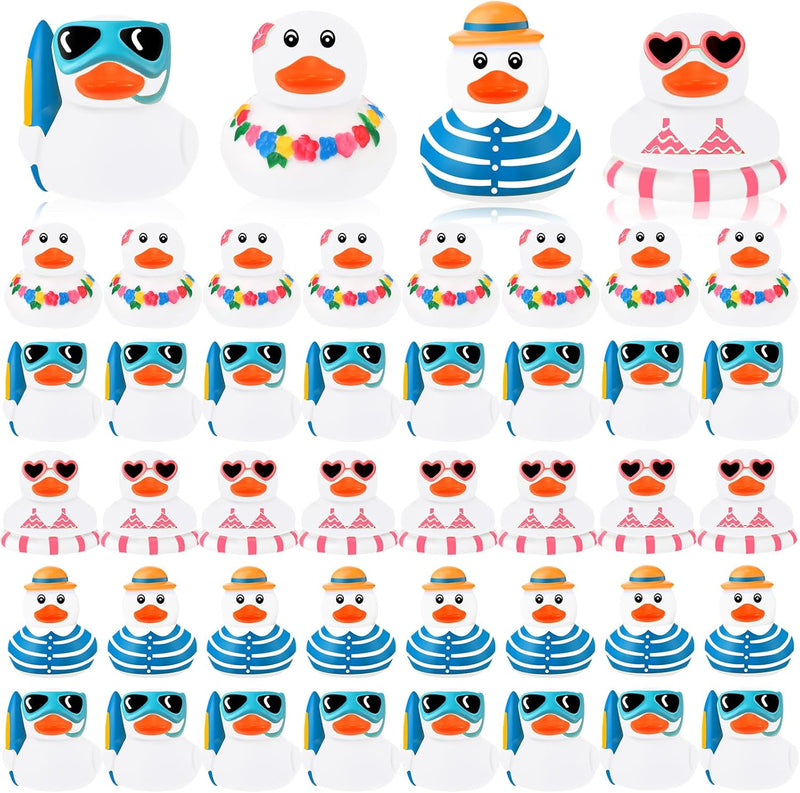 Honoson 48 Pcs Summer Beach Rubber Duckies Bulk Mini Rubber Duck Bath Toys White Float Bathtub Ducky Cute Squeaky Rubber Ducky for Classroom Carnival Summer Birthday Baby Shower Party Favor