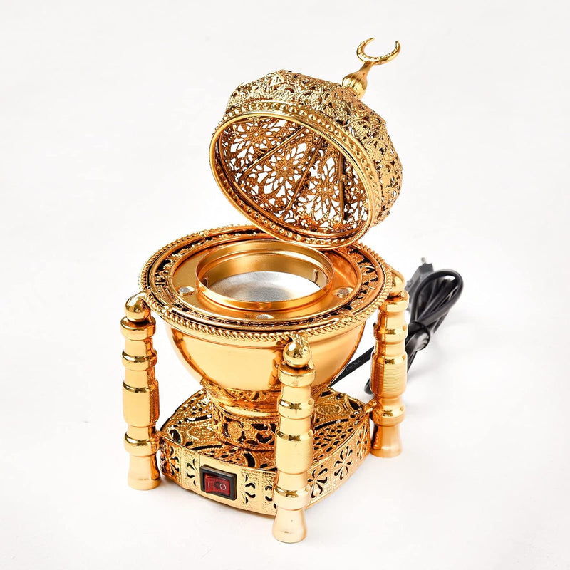 potow Gold Electric Incense Burner - Oud Frankincense Resin Burner - Large Mabkhara,Gold