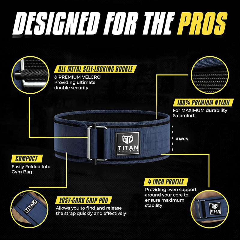 Titan Armour® Self-Locking Weight Lifting Belt | Weight Lifting Straps Included | Gym belt for Crossfit, Powerlifting, Deadlift, Olympic Lifts and Squats | For Men and Women | UK Brand