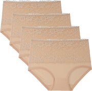 Dress Cici High Waisted Cotton Underwear, Lace Cotton Underwear for Women, 4-Pack (4 Pieces)