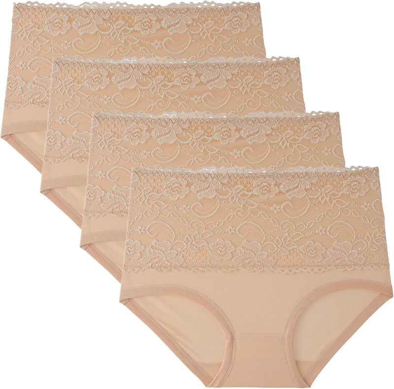 Dress Cici High Waisted Cotton Underwear, Lace Cotton Underwear for Women, 4-Pack (4 Pieces)