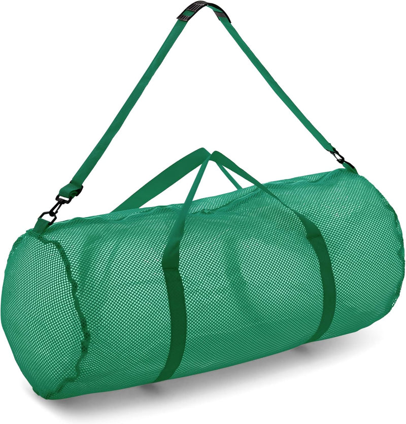 Mesh Duffle Bag with Zipper and Adjustable Shoulder Strap, 15 x 36 - Multipurpose, Oversized Gym Bag for Equipment, Sports Gear, Laundry - Breathable Mesh Scuba and Travel Bag - Green 15" x 36"