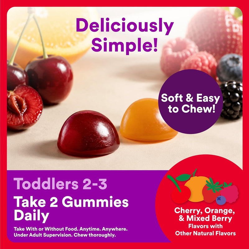 Organic Toddler Multivitamin, Daily Gummy Vitamins: Probiotics, Vitamin C, D3, Zinc, & B12 for Immune Support, Energy & Digestive Health, Fruit Flavor, 60 Gummies, 30 Day Supply