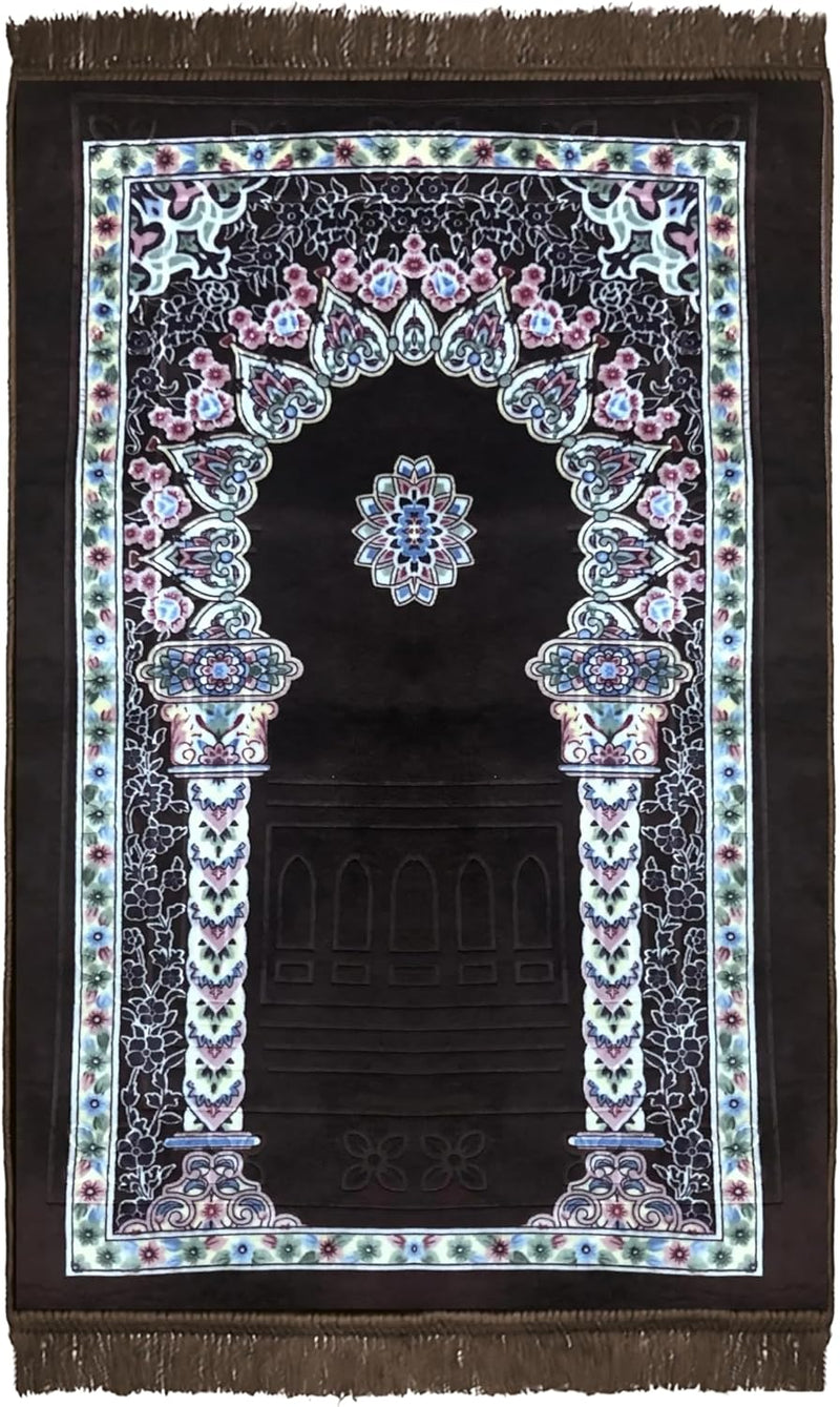 FEELINGS Prayer Mat Soft and Comfortable Islamic Janamaz Foldable & Portable Design Premium Quality Prayer Rug for Home, Mosque, or Travel - 70x110 cm (BLACK 4) - Brown 110 x 70 cm (Rectangular)