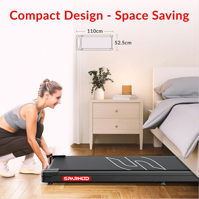 Sparnod Fitness STH-3002/3004N Home Use Walking Pad & Treadmill Compact, Ultra-Slim, Ready to Use Shock Absorption LED Display Manual Incline 100 Kg Capacity