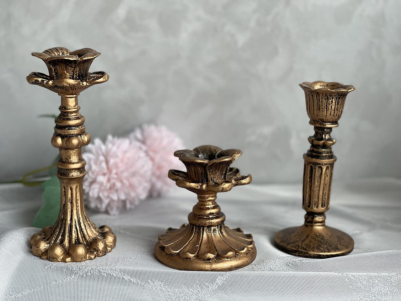 Kolnlala French Nostalgic Floral Resin Candle Holder Antique Bronze/Furniture Decoration/Retro Ornaments Candlestick (Bronze)