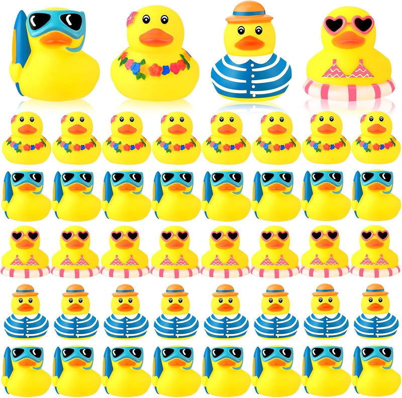 Honoson 48 Pcs Summer Beach Rubber Duckies Bulk Mini Rubber Duck Bath Toys Float Bathtub Ducky Cute Squeaky Rubber Ducky for Classroom Carnival Summer Birthday Baby Shower Party Favor