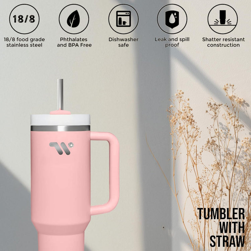S2C 40oz Stainless Steel Tumbler with Handle & Straw – Double Wall Vacuum Insulated Mug – Leakproof, BPA-Free, Keeps Drinks Hot & Cold – Ideal for Office, Gym, Travel – Fits Car Cup Holder–(Blue)