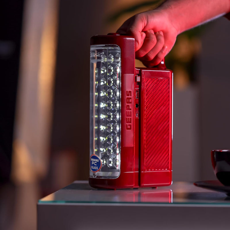 Geepas 24 Mega Luminous LED's Rechargeable LED Lantern Set Of 2 30 Super Bright SMD LEDs, Energy Efficient, USB Charging Red & Black