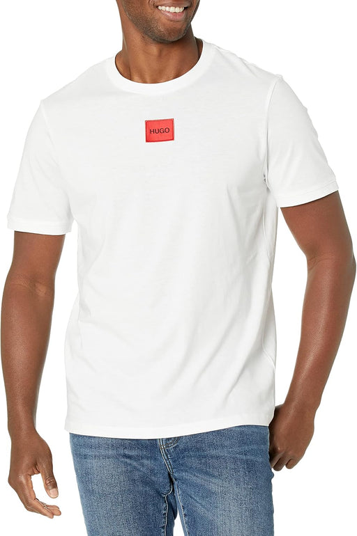 mens Ribbed Crew Neck Regular Fit Center Logo T-shirt T-Shirt - Chalk White