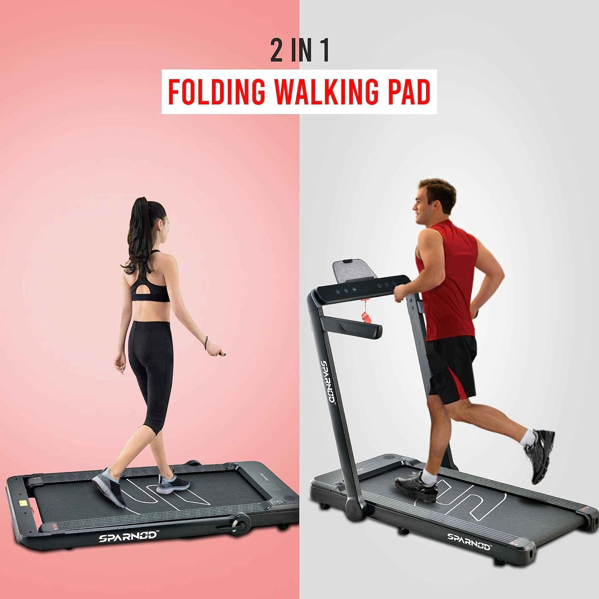 Sparnod Fitness STH-3060 Motorized Treadmill for Home Use with 4 HP Peak DC Motor, Dual LED Display, Bluetooth Speakers, 12 Preset Programs, Home Walking & Running Machine, Max User Weight 110 kg – image 2