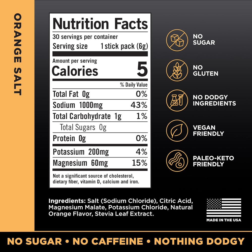 Drink LMNT Zero-Sugar Electrolytes - Orange Salt - Hydration Powder Packets No Dodgy Ingredients Keto & Paleo Friendly 30 Sticks