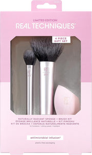 MakEUp Brush Set With 2 Sponge Blenders For Eyeshadow, Foundation, Blush, And Concealer, 6 Piece MakEUp Brush Set - Naturally Radiant Holiday Makeup Brush & Sponge Gift Set, 4 Pieces