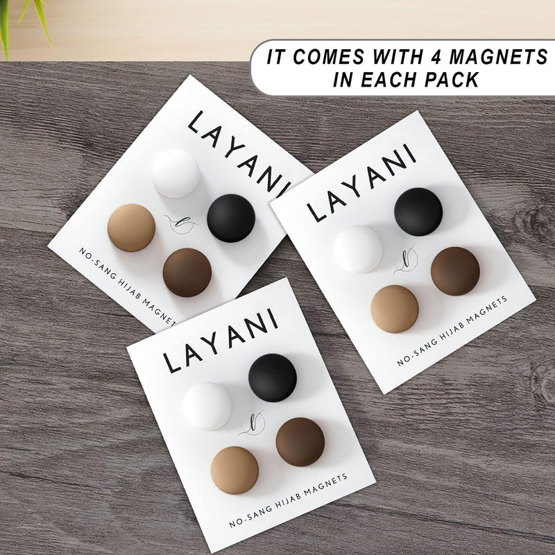 Layani Hijab Magnets: Matte Finish [Variety 4 Pack] Magnetic Hijab Pins, no gemstone