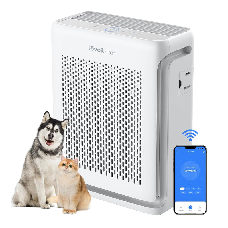 LEVOIT Smart HEPA Air Purifier Vital 100S, Washable Filter, Air Quality Sensor, Pet Mode, Quiet 23dB, Covers 52m², Removes 99.97% Dust, Pollen, Pet Dander, Odours, Smoke for Home, Bedroom, Office