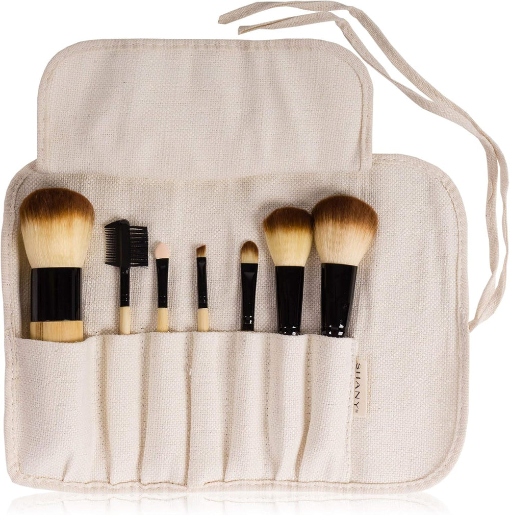 SHANY Bamboo Makeup Brush Set - Vegan Professional Makeup Brushes With Premium Synthetic Hair & Cotton Pouch for Easy Brush Storage - 7pc