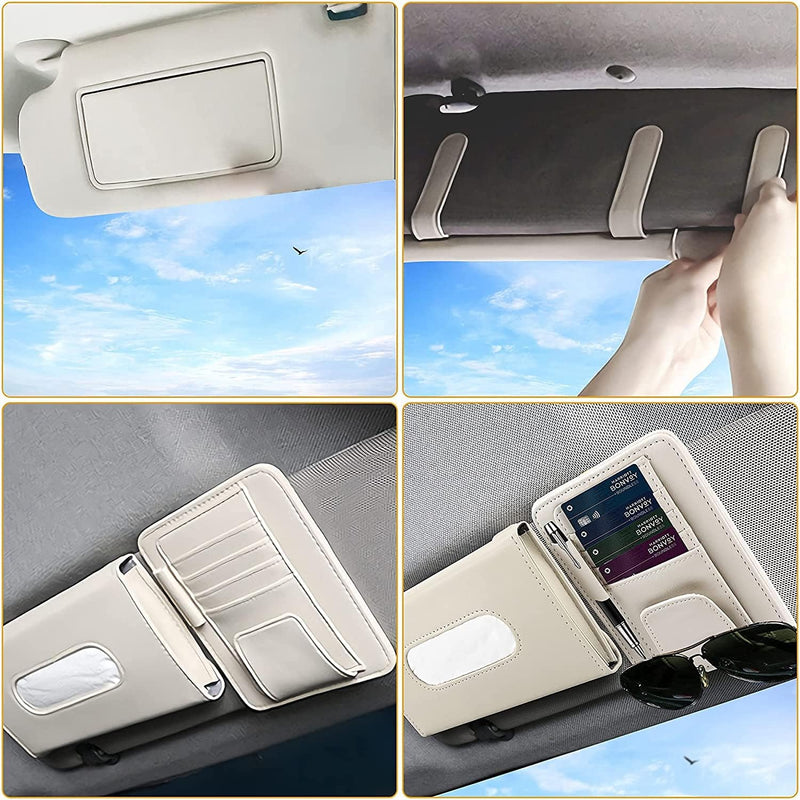 ZeeSquare Car Tissue Holder Organizer (Beige) – Compact PU Leather Tissue Box Holder for Car Sun Visor, Seatback or Dashboard – Car Accessories Interior Tissue Box Case