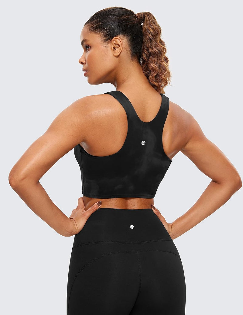 CRZ YOGA Butterluxe Womens Racerback High Neck Longline Sports Bra - Padded Workout Crop Tank Tops with Built in Shelf Bra