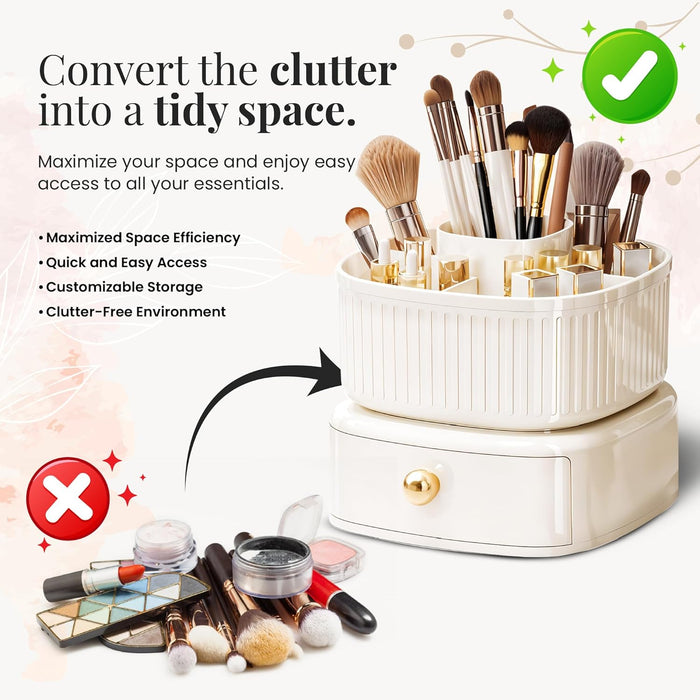 SPAULD Rotating Makeup Organizer, Adjustable Layers Spinning Skincare Organizer, Cosmetic Display Case with Brush Holder, Multi-Function Storage Carousel for Vanity Bathroom Countertop (Style 2)