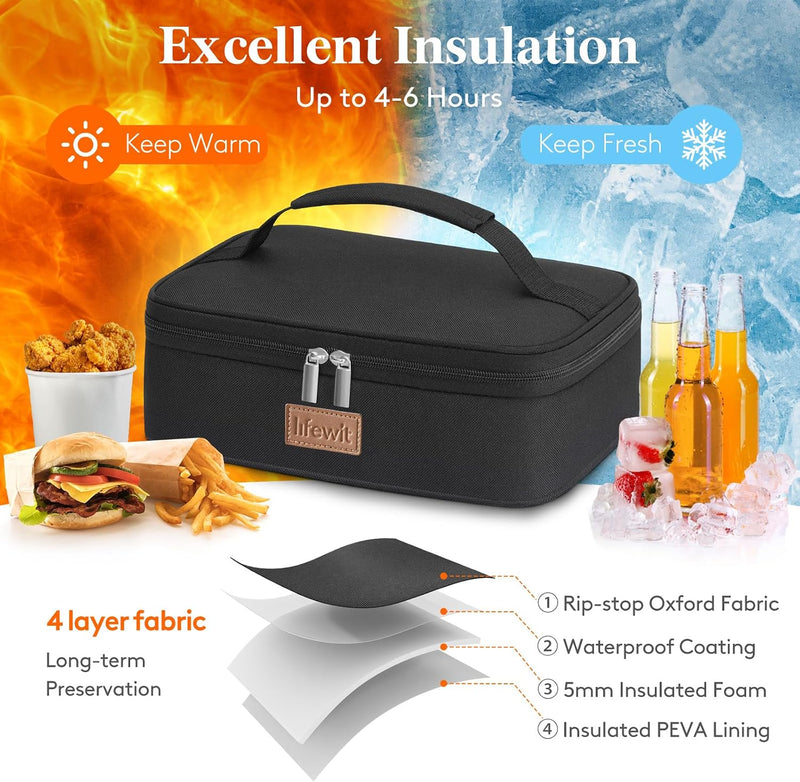 Small Insulated Cooler Bag for Men Women, Foldable Lunch Bag Insulated Lunch Box Portable Cooler for Men Women for Picnics Work, Black 4L - Black 4L
