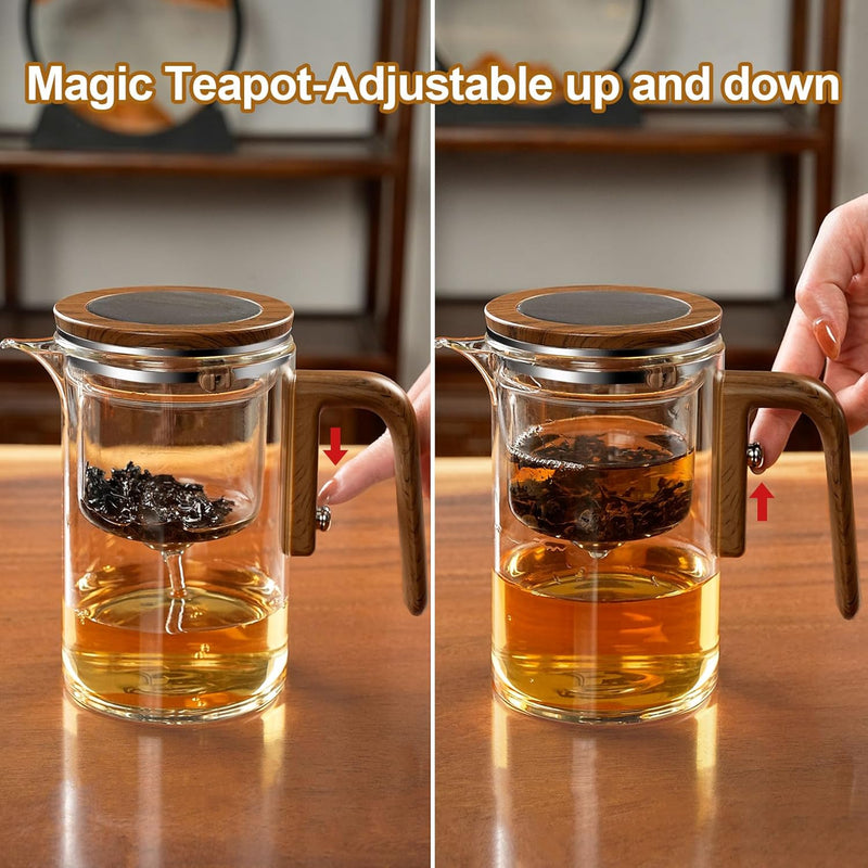 Angju Enchanti Tea Pot, Glass Teapot with Infuser, Magic Witchcraft Enchanted Tea Kettle with Strainer for Water Separation, Magical Push Control Tea Maker for Loose Leaf & Herbal Teas -600ML