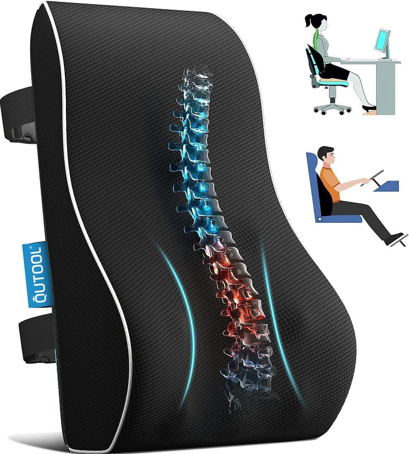 Lumbar Support Pillow for Office Chair Memory Foam Back Cushion for Back Pain Relief Improve Posture Large Back Pillow for Car, Computer Chair, Recliner Breathable Mesh Cover Double Adjustable Straps - Lumbar Pillow/Black 3D Mesh