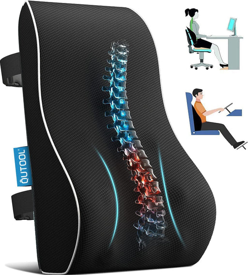 Lumbar Support Pillow for Office Chair Memory Foam Back Cushion for Back Pain Relief Improve Posture Large Back Pillow for Car, Computer Chair, Recliner Breathable Mesh Cover Double Adjustable Straps - Lumbar Pillow/Black 3D Mesh