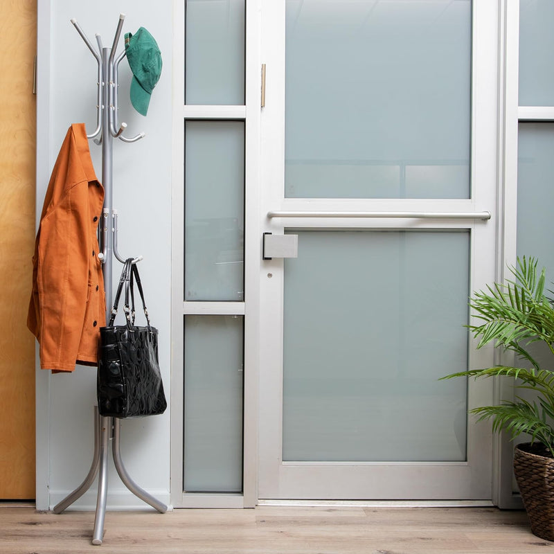 Mind Reader COATRACK11 Standing Metal Coat Rack Hat Hanger 11 Hook for Jacket, Purse, Scarf Rack, Umbrella Tree Stand, Black