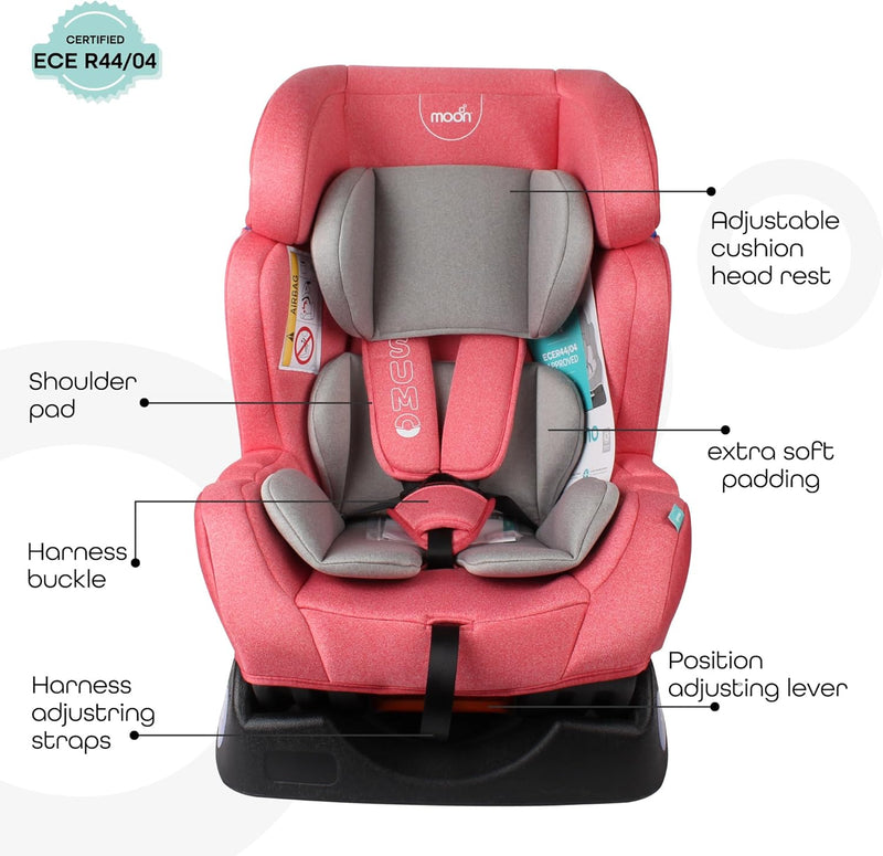 The Moon Brand Sumo Car Seat – Birth to 6yrs Baby Travel Gear – Convertible Rear & ForwardFacing Booster Seat – Reclining Car Seat for Group 012 – Child Comfort Car Accessories – Light Grey