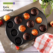 Royalford Crusty Bake Baking Tray/Mince Pie Tin, 12 Holes, Silver, 12 Cup Muffin Pan, Non-Stick Baking Tray, Cupcake Baking Tin - 12 piece