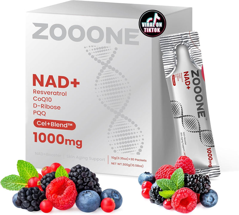 Zooone - NAD+ Supplement (30 Units), Nicotinamide Riboside & Premium Resveratrol, DNA Repair & Healthy Aging, Advanced NAD Supplement for Men & Women, Power Cell Energy