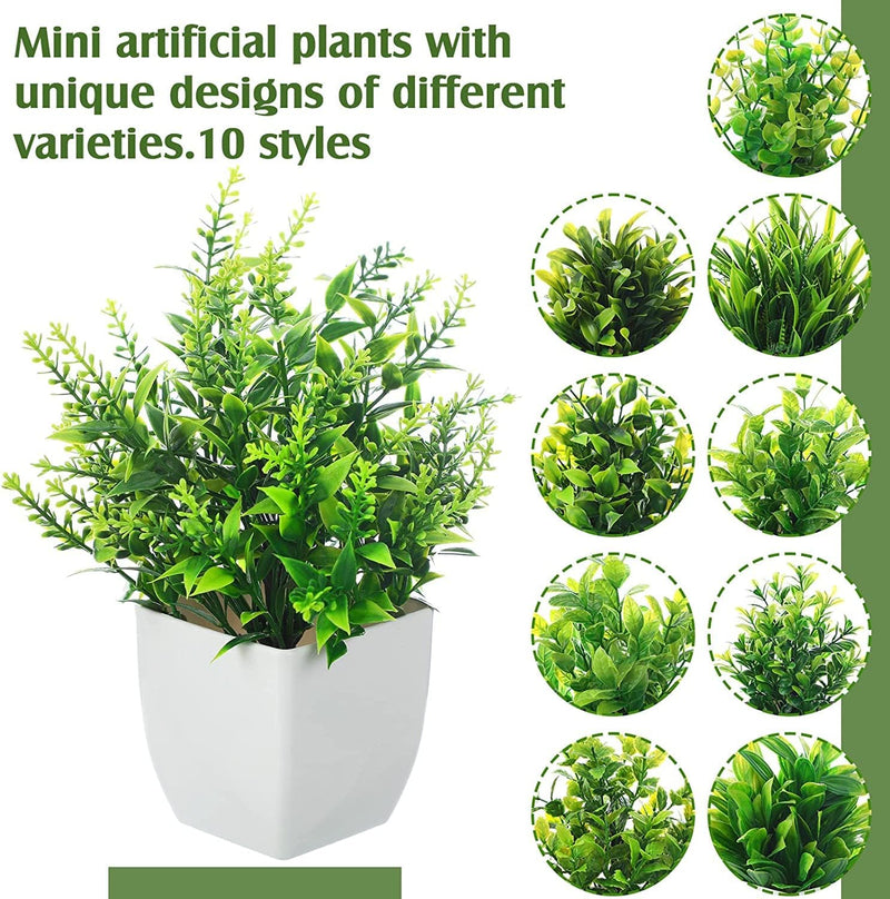 Dekorly Artificial Potted Plants, 8 Pack Artificial Plastic Eucalyptus Plants Small Indoor Potted Houseplants, Small Faux Plants for Home Decor Bathroom Office Farmhouse (Set 0F 8)