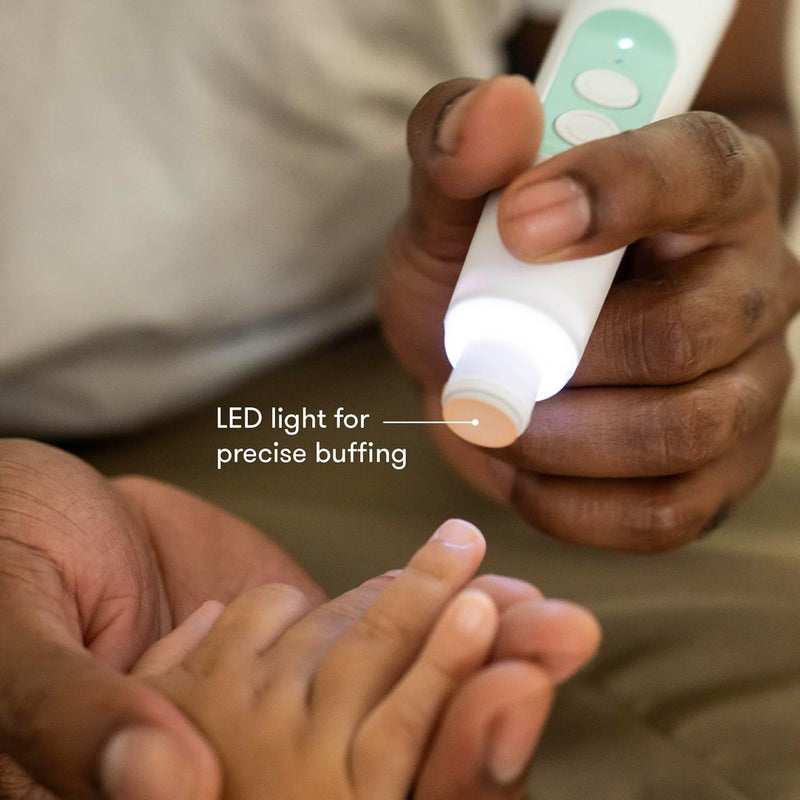 Frida Baby Electric Nail Buffer | Safe + Easy Baby Nail File, Baby Nail Clippers + Nail Trimmer Kit for Newborn, Toddler, or Children's Fingernails/Toenails, 4 Buffer Pads, LED Light, Storage Case