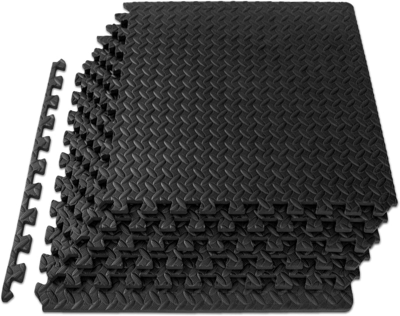 Exercise Puzzle Mat, EVA Foam Interlocking Tiles Protective and Cushion Flooring for Gym Equipment, Exercise and Play Area - Black - 1/2 Inch - 24 Sq Ft - 6 Tiles