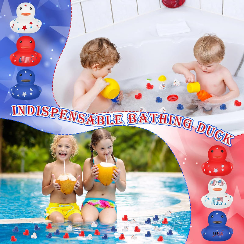 Lenwen 200 Pcs Patriotic Rubber Ducky Bulk 1.96 Inch 4th of July Float Rubber Ducks Independence Day Small Shower Star Rubber Ducky for Memorial Day Birthday Gift Baby Shower Pool Party