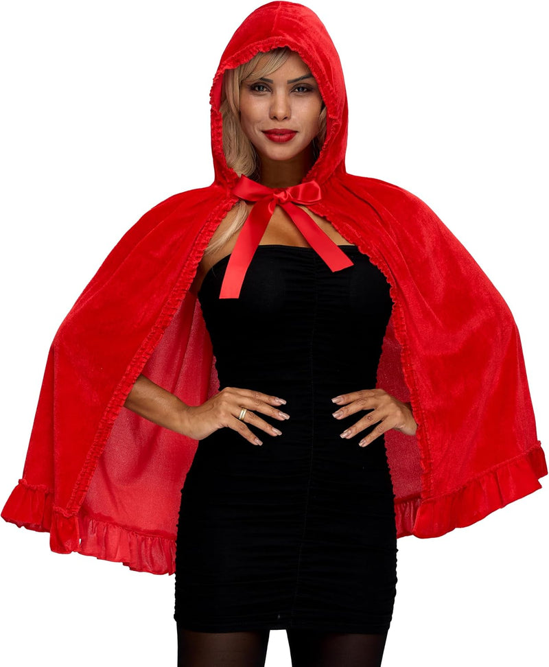 Spooktacular Creations Halloween Floral Red Riding Hood Cape for Adult Women, Short Riding Hooded Cloak for Cosplay Parties