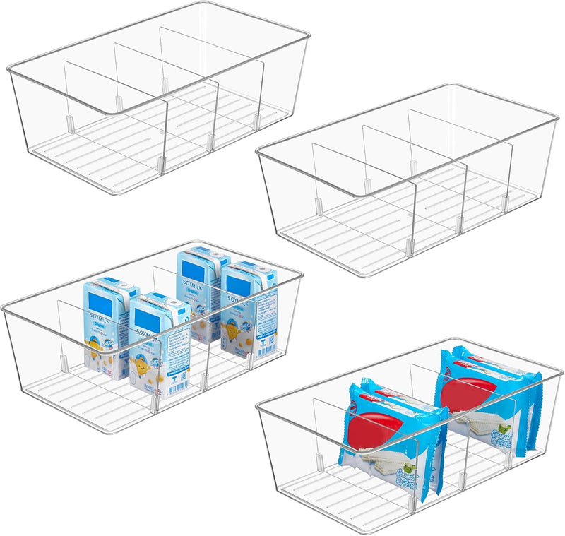 6 Pack Clear Plastic Food Storage Containers with Handle, Pantry Organizer Bins,for Refrigerator, Cabinet, Kitchen, Cupboard, Countertop, Freezer Organization and StorageMedium - Rectangular Prism
